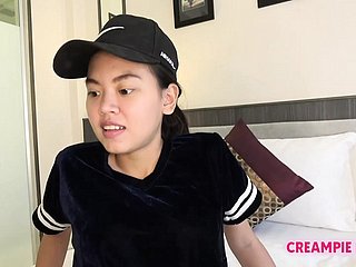 Thai girl trims beaver with the addition of gets creampied