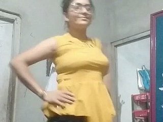 Aunty in tight-fisted blouse coupled with bra coupled with underclothing